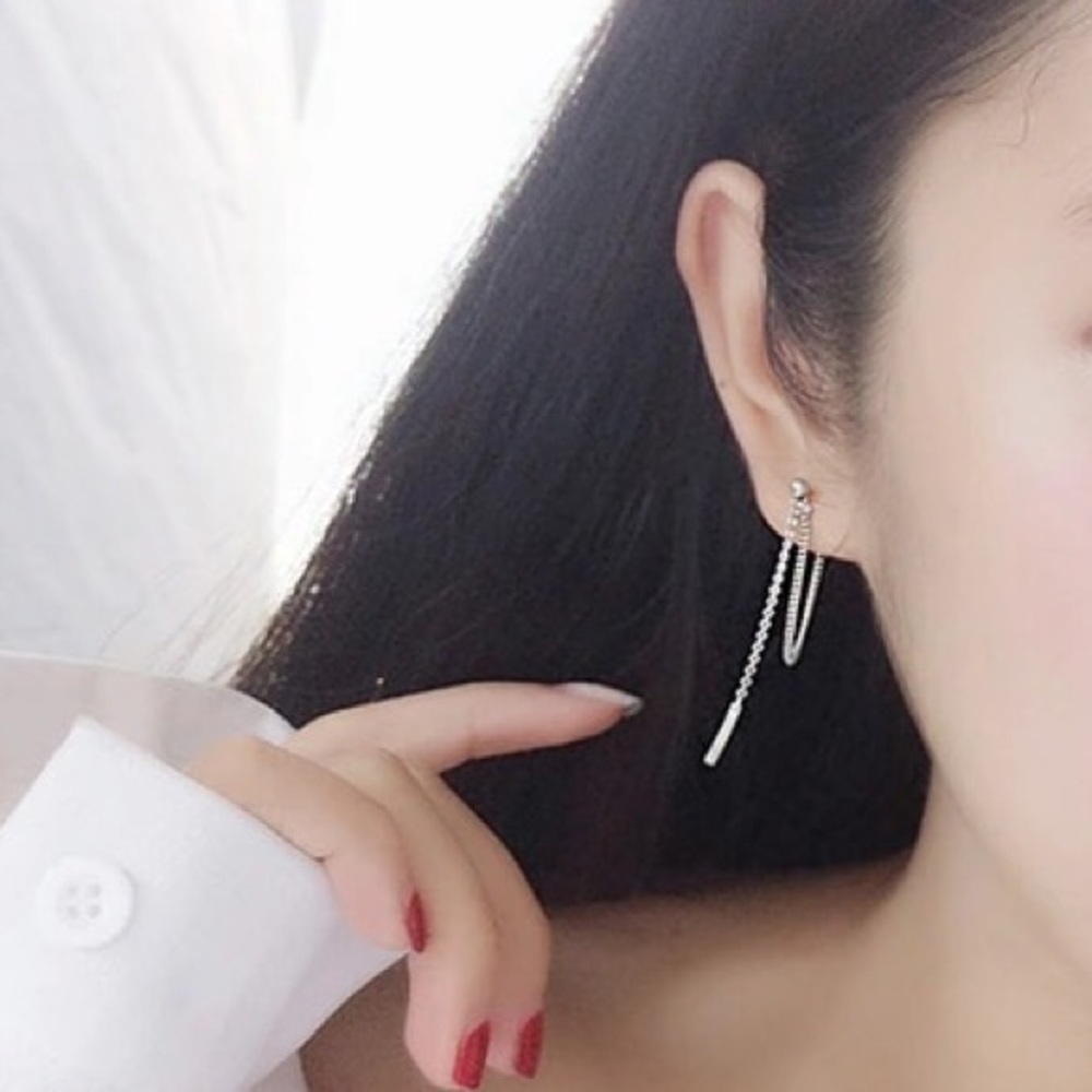 Sterling Silver Layered Chain Earrings - Picture 4 of 5